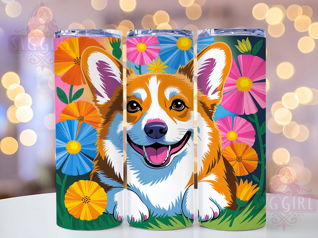 Neon Glowing Corgi Tumbler, Colorful Corgi Pattern, Glowing Dog Design, 20Oz Sublimation Wrap, Vibrant Corgi Art, Neon Puppy Texture, Tumbler Sublimation Sublimation SvggirlplusArt 
