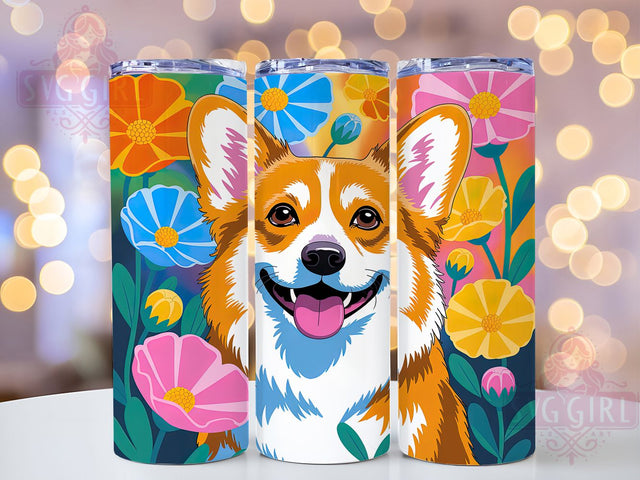 Neon Glowing Corgi Tumbler, Colorful Corgi Pattern, Glowing Dog Design, 20Oz Sublimation Wrap, Vibrant Corgi Art, Neon Puppy Texture, Tumbler Sublimation Sublimation SvggirlplusArt 