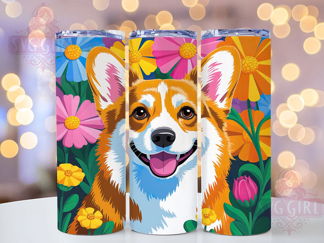 Neon Glowing Corgi Tumbler, Colorful Corgi Pattern, Glowing Dog Design, 20Oz Sublimation Wrap, Vibrant Corgi Art, Neon Puppy Texture, Tumbler Sublimation Sublimation SvggirlplusArt 
