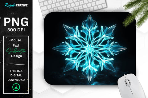 Neon Glowing Cyan Snowflake Mouse Pad Sublimation Regulrcrative 