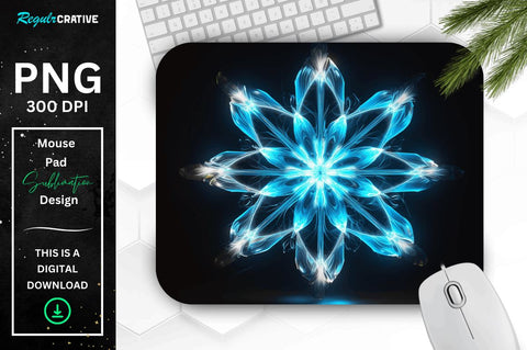 Neon Glowing Cyan Snowflake Mouse Pad Sublimation Regulrcrative 