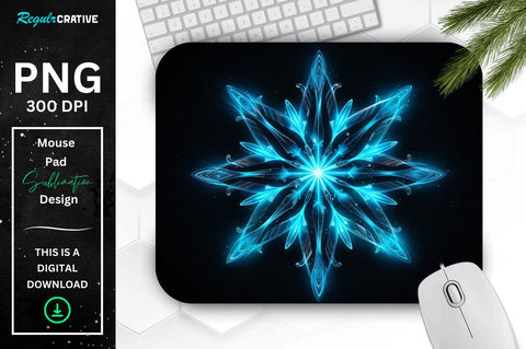 Neon Glowing Cyan Snowflake Mouse Pad Sublimation Regulrcrative 