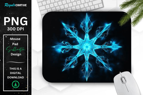 Neon Glowing Cyan Snowflake Mouse Pad Sublimation Regulrcrative 