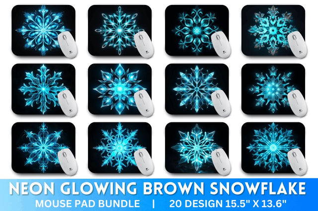 Neon Glowing Cyan Snowflake Mouse Pad Sublimation Regulrcrative 