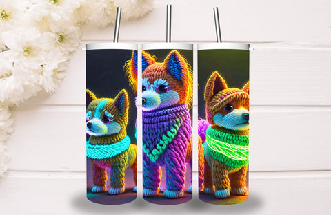 Neon Glowing Dog Tumbler 20oz Skinny Tumbler Sublimation Creativeart88 