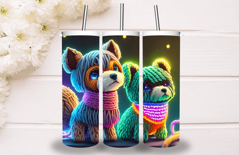 Neon Glowing Dog Tumbler 20oz Skinny Tumbler Sublimation Creativeart88 