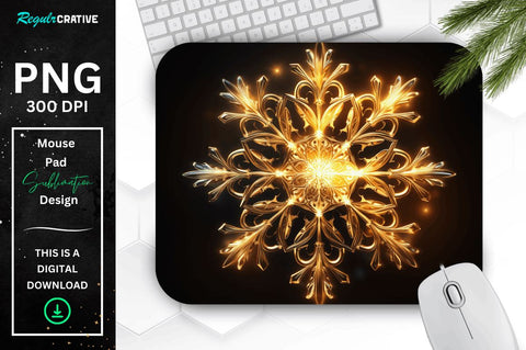 Neon Glowing Gold Snowflake Mouse Pad Sublimation Regulrcrative 