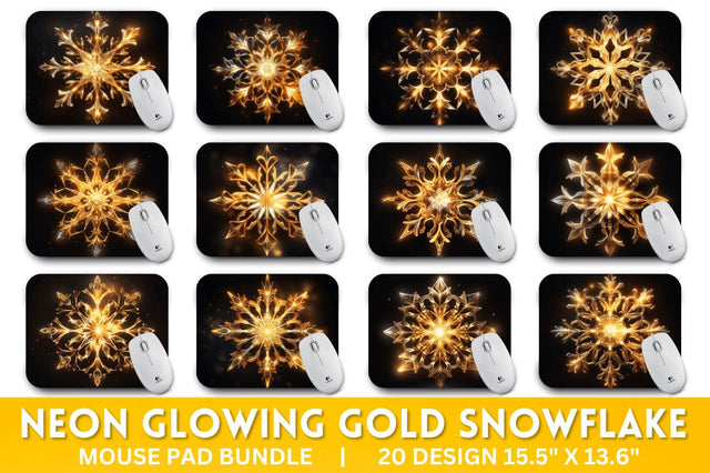 Neon Glowing Gold Snowflake Mouse Pad Sublimation Regulrcrative 