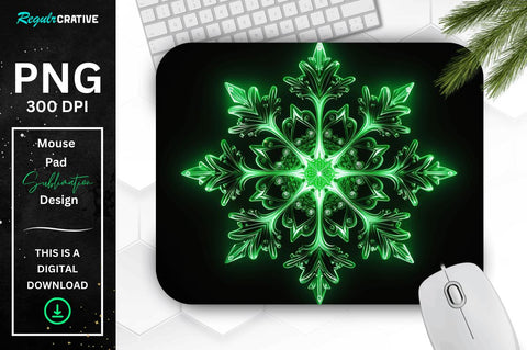 Neon Glowing Green Snowflake Mouse Pad Sublimation Regulrcrative 