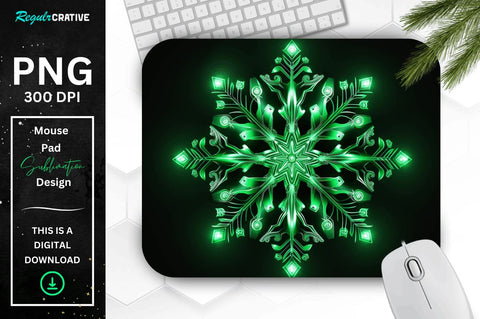 Neon Glowing Green Snowflake Mouse Pad Sublimation Regulrcrative 
