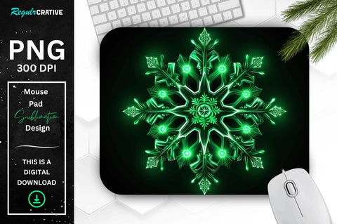 Neon Glowing Green Snowflake Mouse Pad Sublimation Regulrcrative 