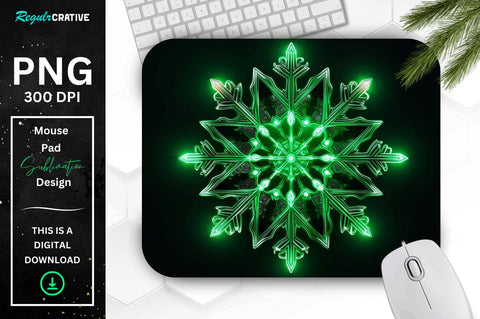 Neon Glowing Green Snowflake Mouse Pad Sublimation Regulrcrative 