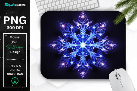 Neon Glowing Indigo Snowflake Mouse Pad Sublimation Regulrcrative 