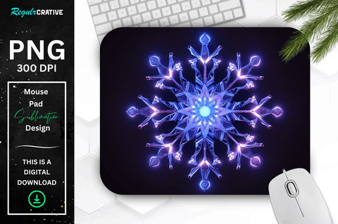 Neon Glowing Indigo Snowflake Mouse Pad Sublimation Regulrcrative 