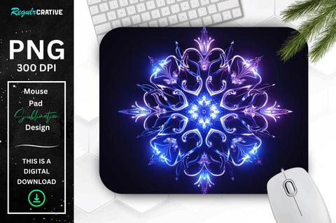 Neon Glowing Indigo Snowflake Mouse Pad Sublimation Regulrcrative 