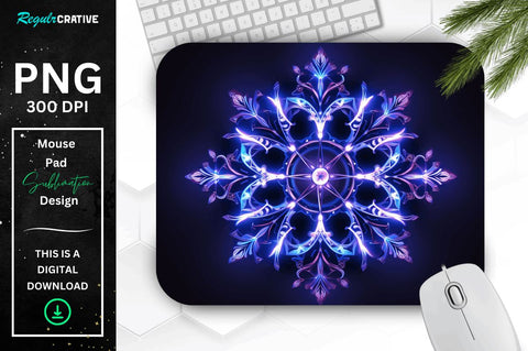 Neon Glowing Indigo Snowflake Mouse Pad Sublimation Regulrcrative 