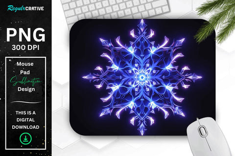 Neon Glowing Indigo Snowflake Mouse Pad Sublimation Regulrcrative 