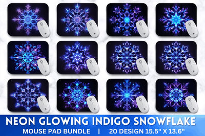 Neon Glowing Indigo Snowflake Mouse Pad Sublimation Regulrcrative 