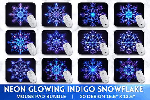 Neon Glowing Indigo Snowflake Mouse Pad Sublimation Regulrcrative 
