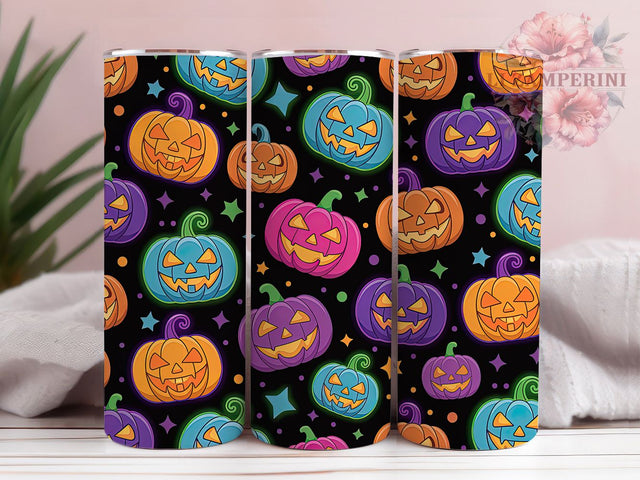 Neon Glowing Jack O’Lantern Tumbler, Halloween Glow Wrap, 20oz Sublimation PNG, Bright Spooky Cup, Electric Fall Mug, Glowing Jack O Lantern Design, UV Halloween Tumbler Sublimation Li Zamperini 