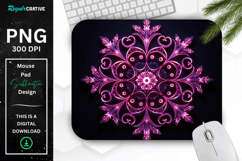 Neon Glowing Magenta Snowflake Mouse Pad Sublimation Regulrcrative 