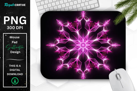 Neon Glowing Magenta Snowflake Mouse Pad Sublimation Regulrcrative 