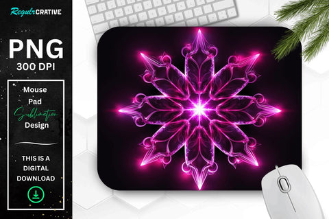 Neon Glowing Magenta Snowflake Mouse Pad Sublimation Regulrcrative 