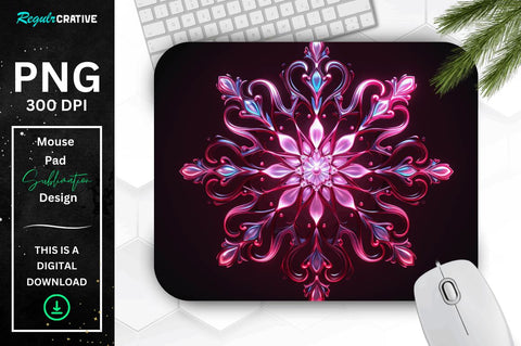Neon Glowing Maroon Snowflake Mouse Pad Sublimation Regulrcrative 