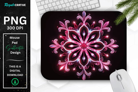 Neon Glowing Maroon Snowflake Mouse Pad Sublimation Regulrcrative 