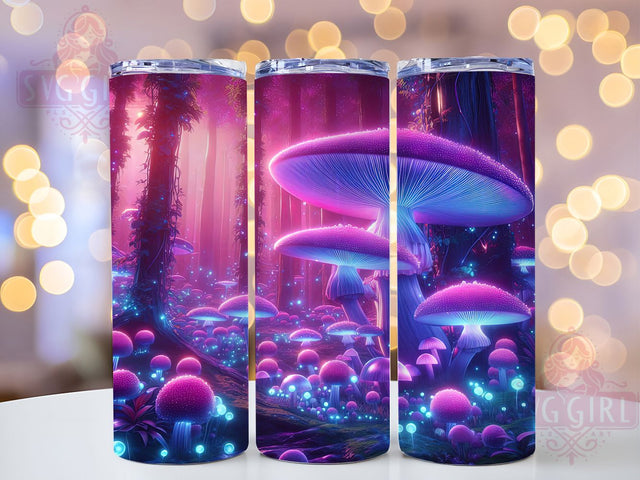 Neon Glowing Mushroom Trippy Tumbler, Glowing Wrap, Psychedelic Tumbler, 20Oz Tumbler, Sublimation Design, Trippy Fantasy, Colorful Art Sublimation SvggirlplusArt 