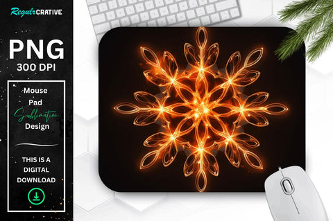 Neon Glowing Orange Snowflake Mouse Pad Sublimation Regulrcrative 
