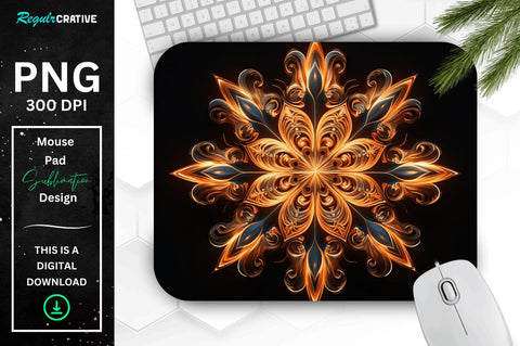 Neon Glowing Orange Snowflake Mouse Pad Sublimation Regulrcrative 