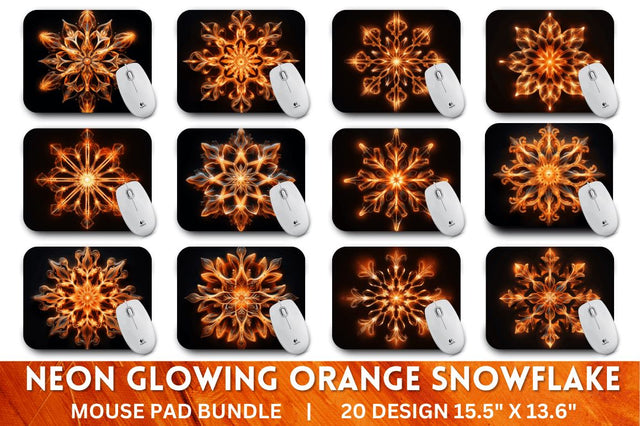 Neon Glowing Orange Snowflake Mouse Pad Sublimation Regulrcrative 