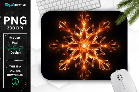 Neon Glowing Orange Snowflake Mouse Pad Sublimation Regulrcrative 