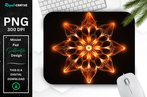 Neon Glowing Orange Snowflake Mouse Pad Sublimation Regulrcrative 