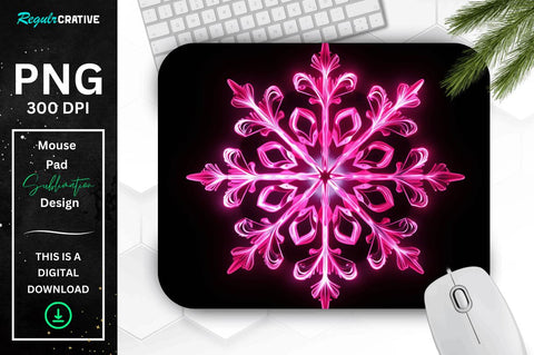 Neon Glowing Pink Snowflake Mouse Pad Sublimation Regulrcrative 