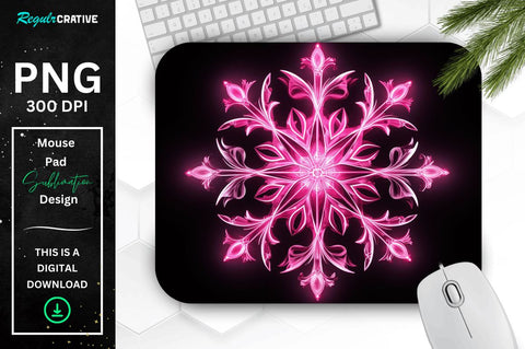 Neon Glowing Pink Snowflake Mouse Pad Sublimation Regulrcrative 