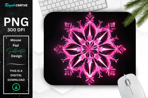 Neon Glowing Pink Snowflake Mouse Pad Sublimation Regulrcrative 