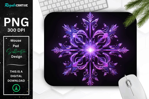 Neon Glowing Purple Snowflake Mouse Pad Sublimation Regulrcrative 