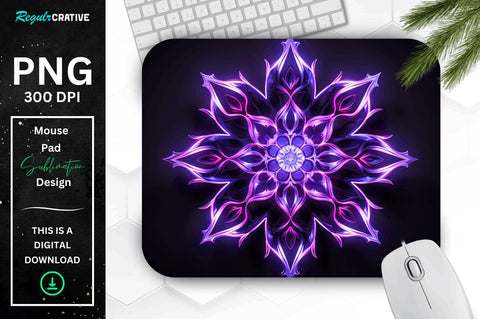 Neon Glowing Purple Snowflake Mouse Pad Sublimation Regulrcrative 
