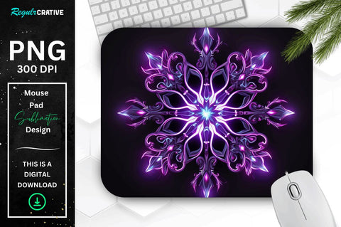 Neon Glowing Purple Snowflake Mouse Pad Sublimation Regulrcrative 
