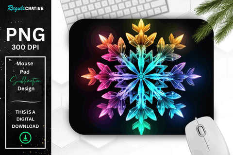 Neon Glowing Rainbow Snowflake Mouse Pad Sublimation Regulrcrative 