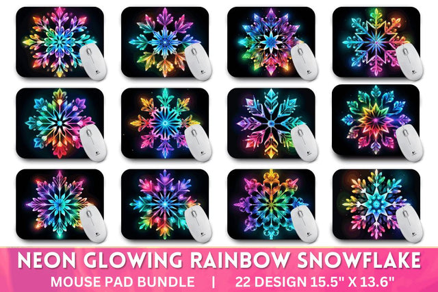 Neon Glowing Rainbow Snowflake Mouse Pad Sublimation Regulrcrative 