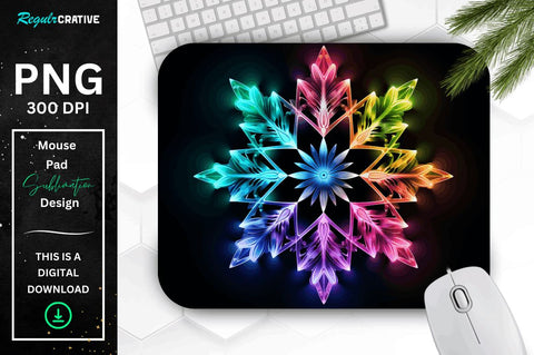 Neon Glowing Rainbow Snowflake Mouse Pad Sublimation Regulrcrative 