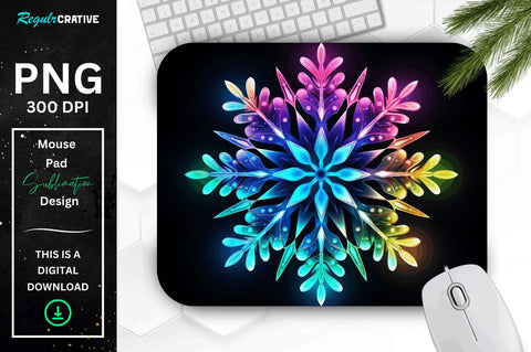 Neon Glowing Rainbow Snowflake Mouse Pad Sublimation Regulrcrative 