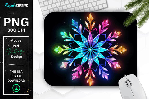 Neon Glowing Rainbow Snowflake Mouse Pad Sublimation Regulrcrative 