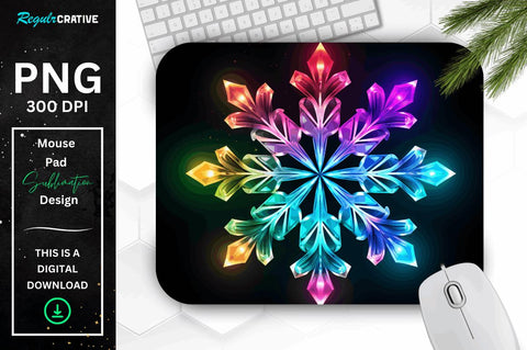 Neon Glowing Rainbow Snowflake Mouse Pad Sublimation Regulrcrative 