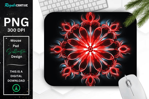Neon Glowing Red Snowflake Mouse Pad Sublimation Regulrcrative 