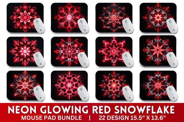 Neon Glowing Red Snowflake Mouse Pad Sublimation Regulrcrative 