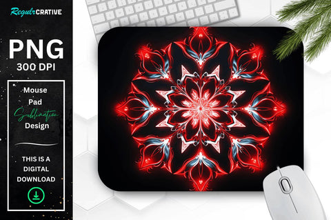 Neon Glowing Red Snowflake Mouse Pad Sublimation Regulrcrative 